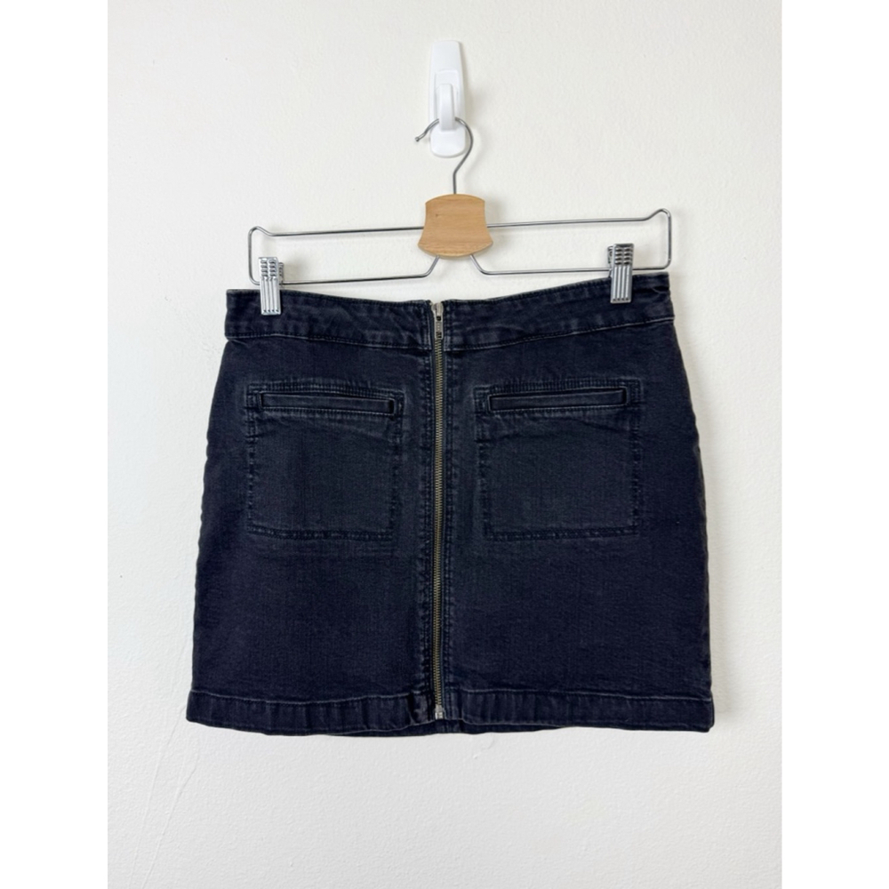 Roxy Women’s Black Wash Denim Mini Skirt Full Zip Grunge Indie Skater Surfer